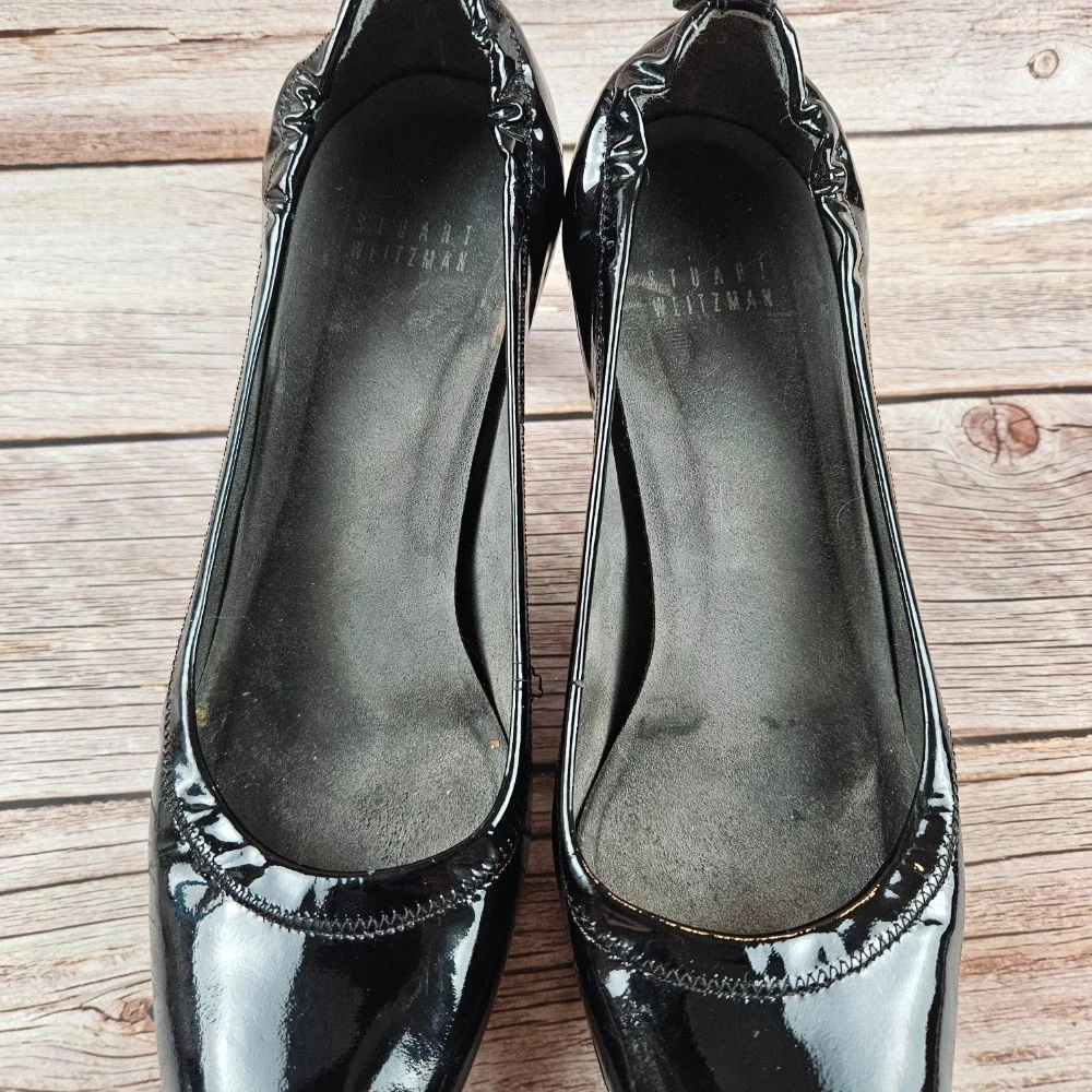 Stuart Weitzman Women's Black Patent Elastic Edge Platform‎ Heels, size 6.5
